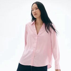 🆕 H&M Light Pink Button Up Blouse NWT Barbiecore Career Core Office Chic Top sz2